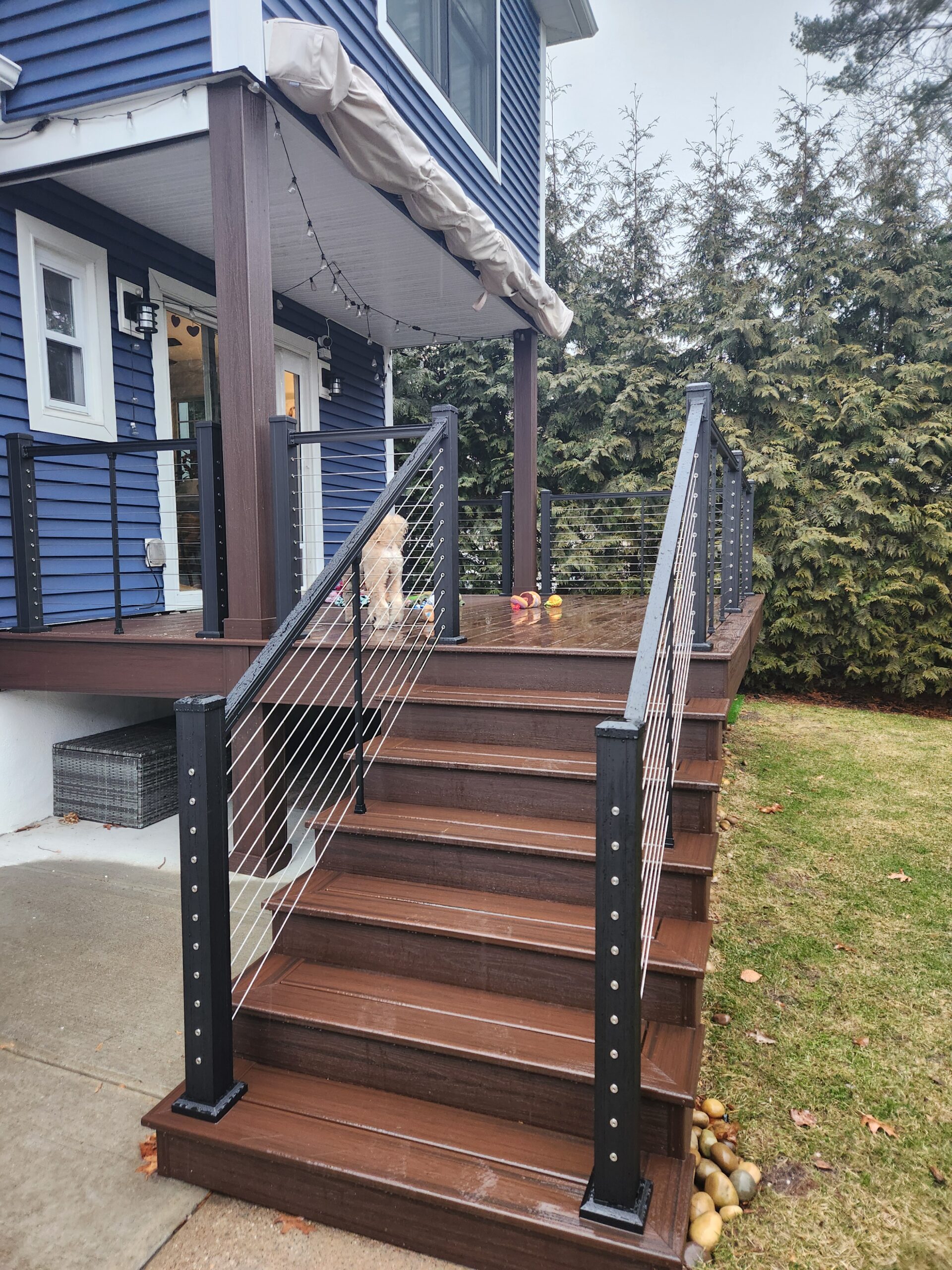 Deck in Ridgewood using composite decking and cable railings