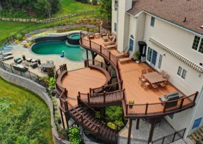 Custom curved deck in Wayne using composite decking and railings